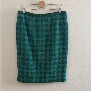 Boden Green Houndstooth Pencil Skirt